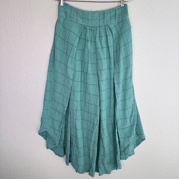 Free People Lunar Cove Pants Womens Medium Wide Leg Beachy Boho Plaid Grid NEW - Picture 1 of 11